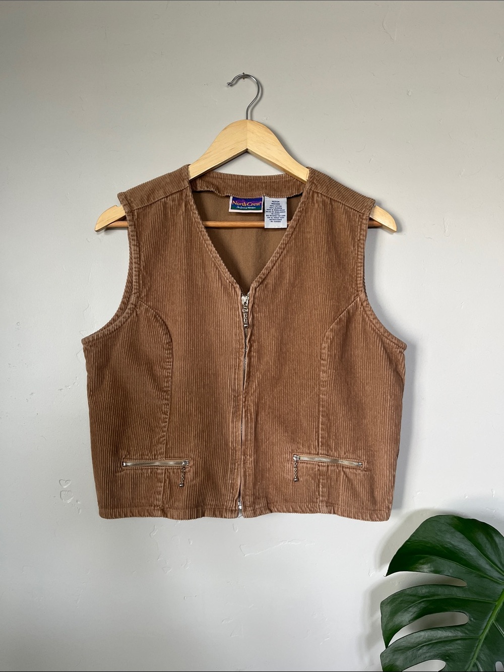Vintage North Crest Tan Corduroy Zip-Front Women's Vest